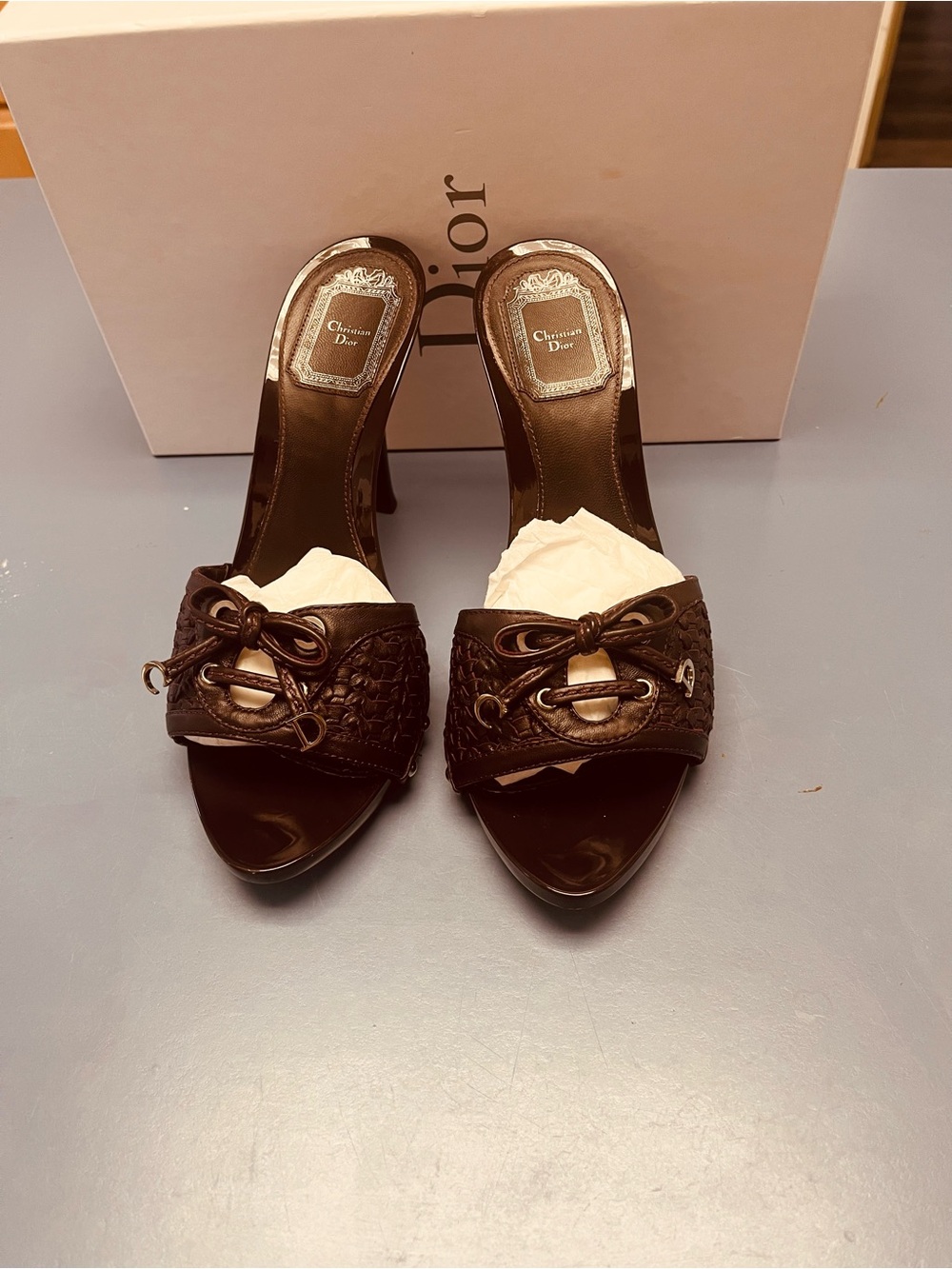 Dior Dark Brown Leather Knot Mule Heels